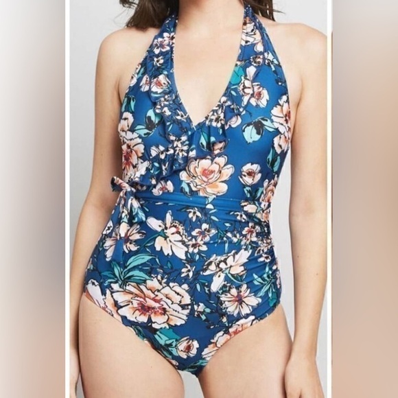 MODCLOTH The Reese One-Piece Blue Floral Swimsuit *no size tag* - Picture 8 of 9